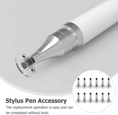 WLngtv 12 Pcs Silver Universal Stylus Replacement Tips,Universal Disc Tips Round Shape Replaceable Stylus Pen for Touch
