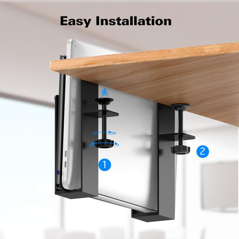 WYYHAA Adjustable Desk Side Laptop Mount, No Drill Storage Organizer, Metal Hanging Notebooks Holder