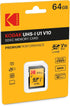 KODAK Premium Memory Card 64GB, 85MBs Read Speed, 25MBs Write Speed for Full HD Video and High-Resolution Pictures, Compatible with SDHC and SDXC Standards - EKMSD64GXC10K