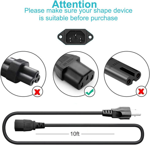 6FT 3 Prong Universal Power Cord, C13 Plug for Dynex TV, ION Block Rocker Speaker, BowFlex, Sole Treadmills, Samsung TV