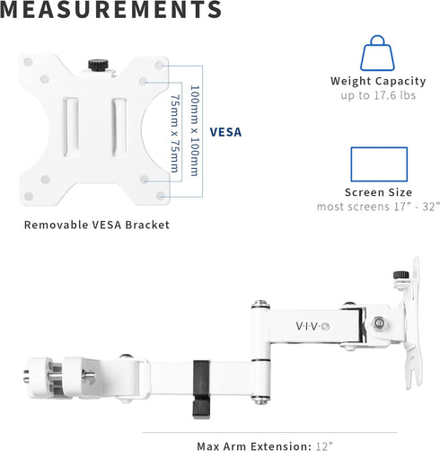 VIVO Steel Universal Full Motion Pole Mount Monitor Arm, Fits 17 to 32 inch Screens, Removable VESA Plate (White)
