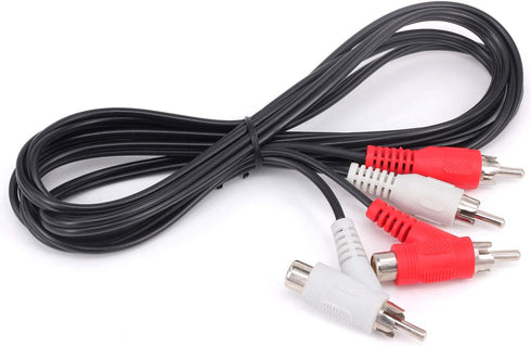RCA Audio Piggyback Extender Cable - 5Ft 2 RCA Male to 2 RCA Male + RCA Female Piggyback Extension Audio Video AV