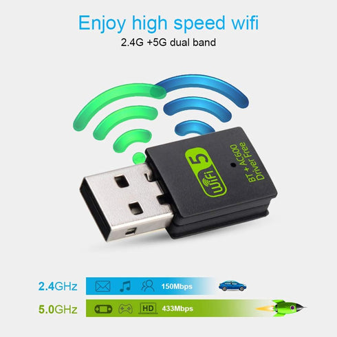 USB WiFi Bluetooth Adapter, 600Mbps Dual Band 2.4/5Ghz Mini Dongle for PC, Laptop, Desktop Wireless Network