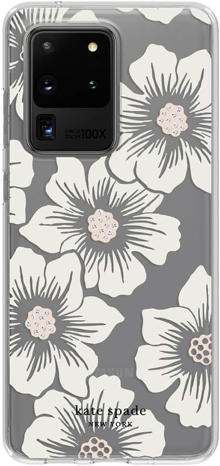 Kate Spade New York Protective Hardshell Case (1-PC Comold) for Samsung Large - Hollyhock Floral Clear/Cream with Stones