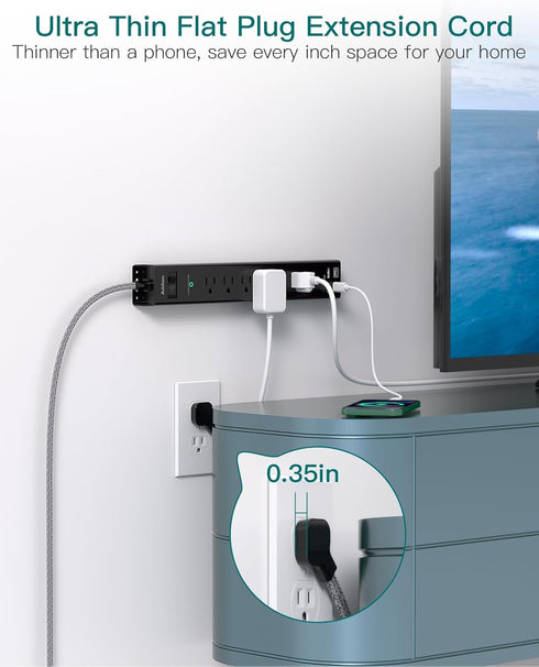 Surge Protector Power Strip with 6 AC Outlets and 4 USB Ports, 5ft Extension Cord for Home Office