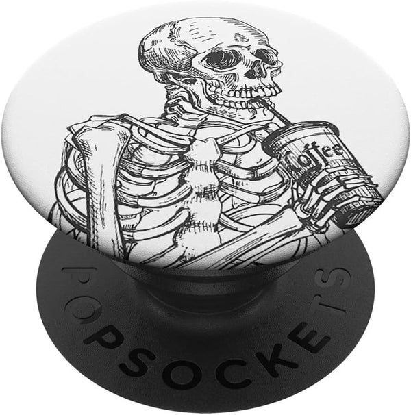 White Skeleton Drinking Coffee Death Skull PopSockets Grip and Stand for Phones and Tablets
