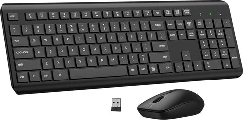EDJO Wireless Keyboard and Mouse Combo, Full Size Silent Ergonomic Keyboard and Mouse,