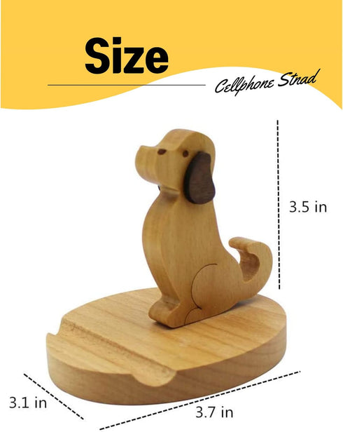 Cell Phone Tablet Wooden Stand Dock Holder, Non-Slip Organizer Charger Station for Desk, Room, Office, Kitchen (Dog)