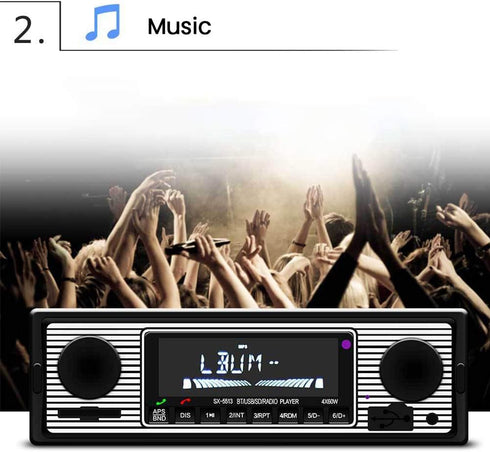 Car Stereo for Bluetooth, Retro FM Radio Smart Player, Hands-Free Calling, Supports MP3/WMA/WAV/AUX