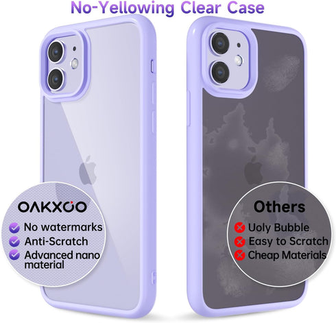oakxco Thin Slim Clear Case for iPhone 11, Transparent Hybrid Hard Shell & Soft Silicone Rubber Bumper, Purple Lavender