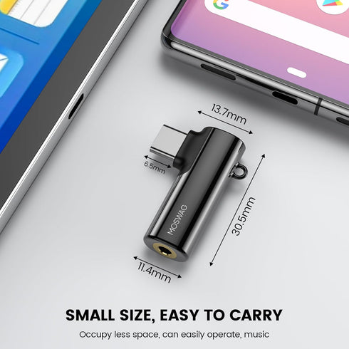 MOSWAG USB C to 3.5mm Jack Adapter, Right Angle Type USB C to AUX Jack Adapter, Compatible with Samsung S23 S22