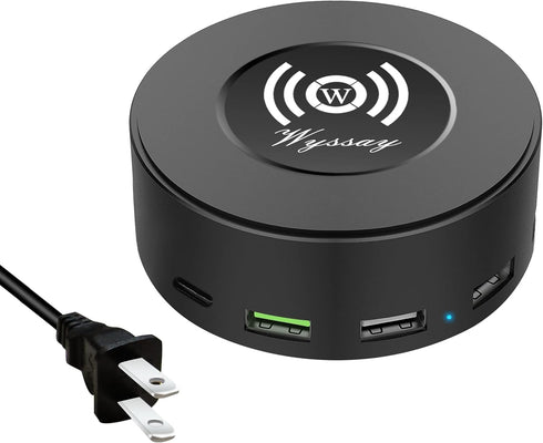 75W 6-Port USB Charger Desktop Charging Station with Wireless Charger, Quick Charge 3.0, Multi USB Hub for Smartphone,