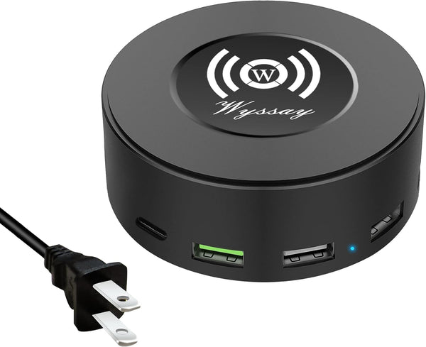 75W 6-Port USB Charger Desktop Charging Station with Wireless Charger, Quick Charge 3.0, Multi USB Hub for Smartphone,