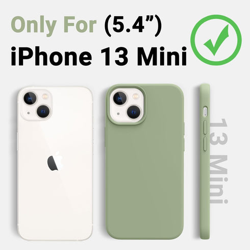 AOTESIER iPhone 13 Mini Case, Tea Green Liquid Silicone, Shockproof, Slim 5.4" Cover with Soft Anti-Scratch Lining.