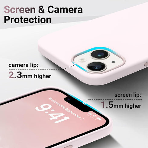AOTESIER iPhone 14 Case, Chalk Pink Silky Touch Premium Soft Liquid Silicone Rubber Full-Body Protective Bumper