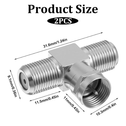 Exircy 2 Pack 2F 3 Coaxial Cable Splitter, F Male to Female Adapter Way Metal Cable Splitter Combiner Portable TV Split