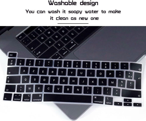 HRH French Language AZERTY Silicone Keyboard Cover Protector for MacBook Pro 13" 2020 and 16" 2019