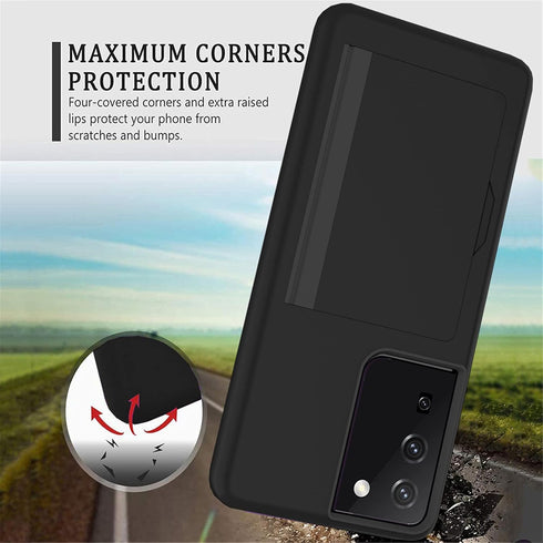 Asuwish Samsung Galaxy S21 Plus Case, Black Cover with Tempered Glass Screen Protector & Credit Card Holder