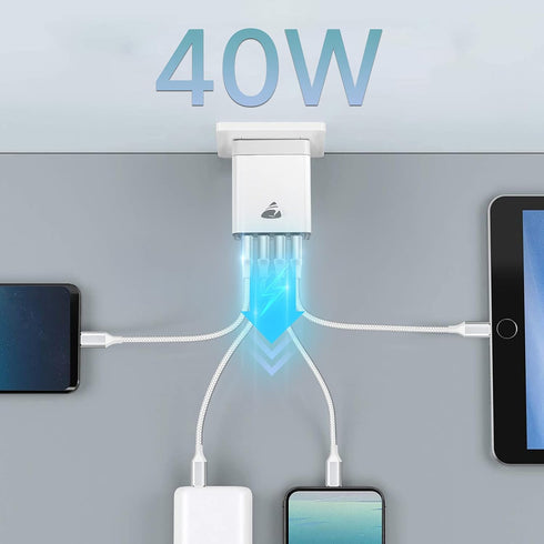 Aioneus 40W 4-Port USB Wall Charger, Fast Charging Block for iPhone 15, Samsung, Android Phones