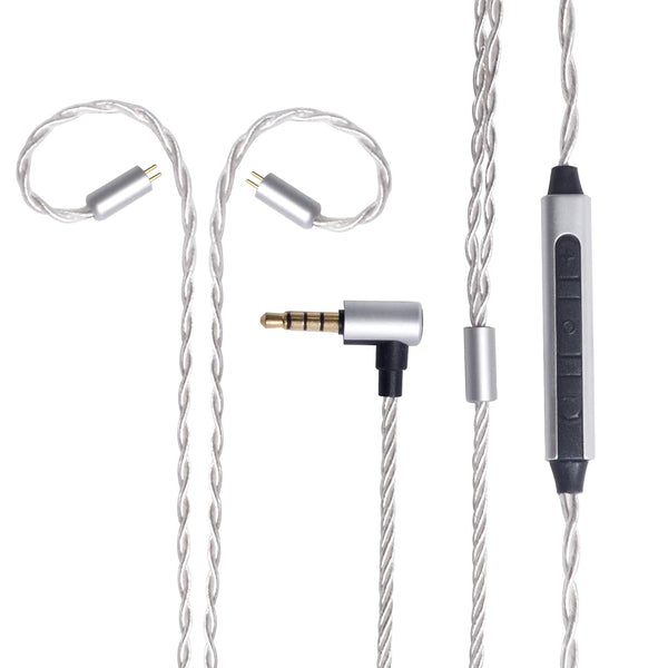okcsc Earphone Upgrade Cable, 0.78mm 2pin Replacement Cord, 4 Cores OFC Silver Plated Audio Adapter for KZ ZS10, Mic