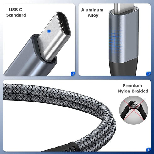 Puxnoin 6ft USB C to USB C Cable 60W, 3-Pack Fast Charging for iPhone 15, MacBook Pro, iPad Pro, Galaxy S20 & More.