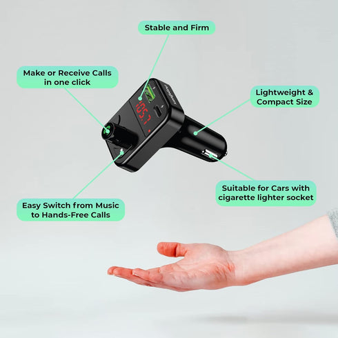 FM Transmitter Bluetooth for Car, Fast USB-C and USB Car Chargers, Stream Music and Hands-Free Calls, Wireless Adapter