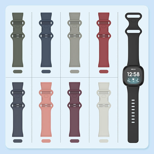 2 Pack Waterproof Bands for Fitbit Versa 3/Versa 4/Sense/Sense 2, Classic Soft Sports Replacement Wristbands