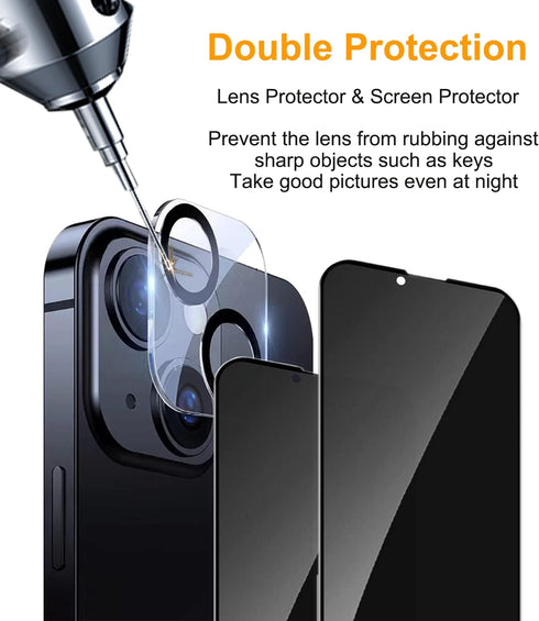 Pehael iPhone 14 Privacy Screen Protector (2+2 Pack) - Full Coverage, 9H Hardness, Easy Install, Anti-Spy, Lens