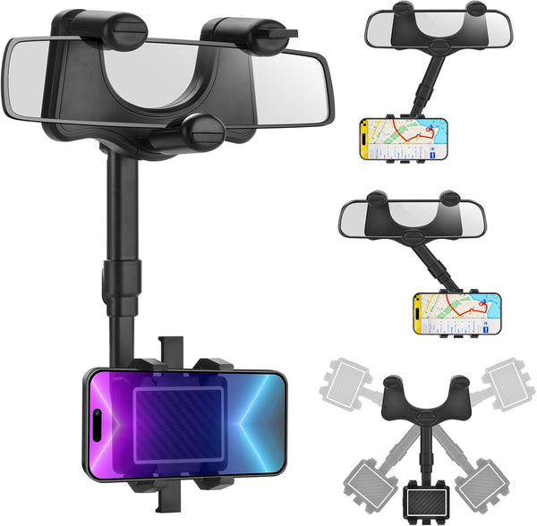 Multifunctional 360 Car Rearview Mirror Phone Holder - Satismoon Rear View Mirror Mount (1 Pack)