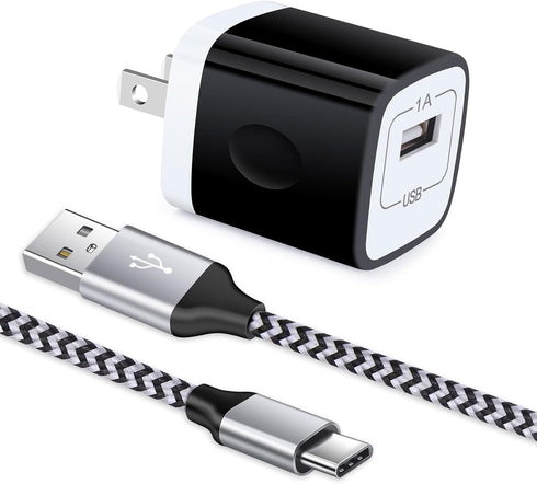 Type C Wall Charger with 6ft USB C Cable, 5V/1A for Samsung Galaxy S24, S23 Ultra, Pixel 8 Pro, and more.