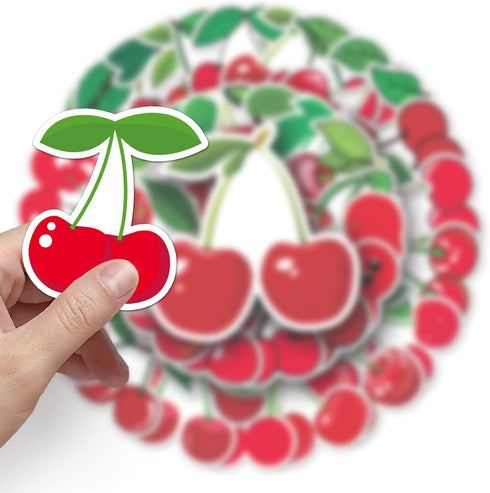 50pcs Cherry Stickers Vinyl Red Fruits Stickers for Water Bottle, Laptop, Skateboard, Cute Waterproof Aesthetic Decals
