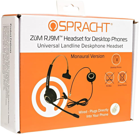 Spracht Zum RJ9 Single Ear Wired Headset for Desktop Phones, Universal Telephone Headsets for Office