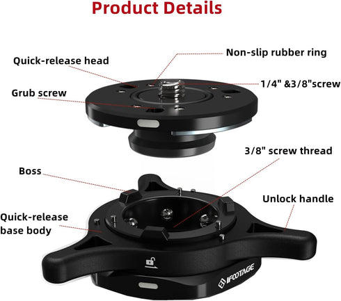 IFOOTAGE Seastar Quick Release Plate, Quick Setup Kit with 1/4" 3/8" Screw, Compatible with SLR, Video Camera, Ball