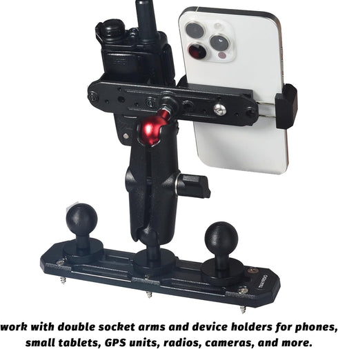 TWAYRDIO 3pcs 1" Dash Track Mount with Track Ball Compatible with RAM Mounts Double Socket Arm for Phones, Small