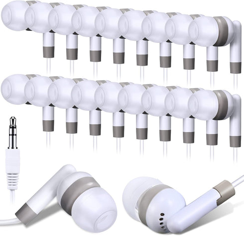 Konohan 100 Pack Bulk Earbuds for Classroom, Basic Headphones for Kids Schools, Individually Bagged - White