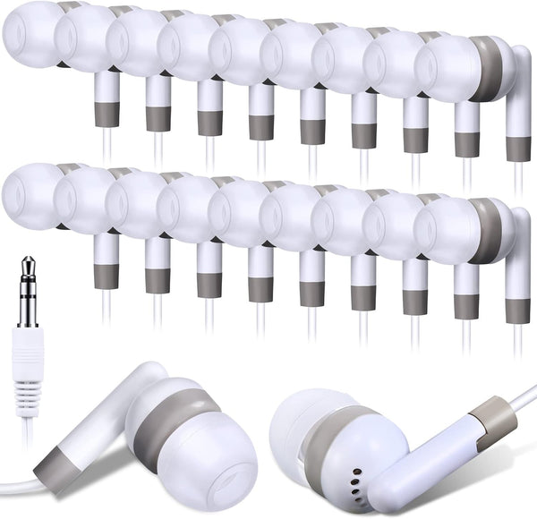 Konohan 100 Pack Bulk Earbuds for Classroom, Basic Headphones for Kids Schools, Individually Bagged - White
