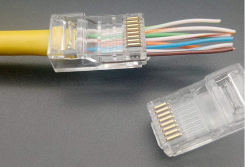 PETECHTOOL RJ45 CAT6A Pass Through Connectors - 50-Pack 23 AWG Gold Plated Modular Plug