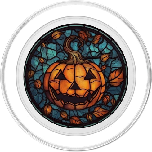 Halloween Pumpkin Stained Glass PopSockets PopGrip for MagSafe - Black Autumn Leaves