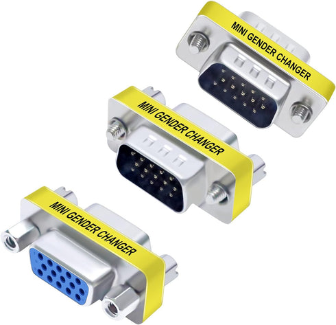 DTECH 3-Pack VGA Connector Female to Female Gender Changer, Male to Female Adapter, Male to Male Coupler