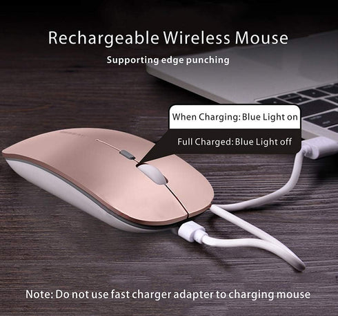Uciefy Q5 Slim Rechargeable Wireless Mouse, 2.4G Portable Optical Silent Mouse with USB Receiver (Rose Gold)