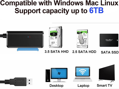 SATA to USB 3.0 Adapter, USB to SATA III Cable External Hard Drive Converter for 2.5 3.5 inch HDD/SSD