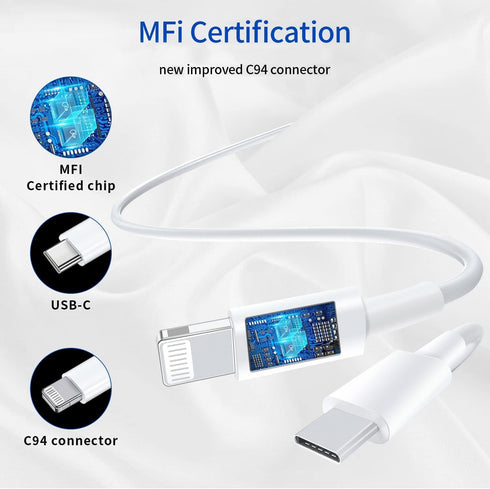 Ximytec USB C to Lightning Cable 3-Pack, 10FT, MFi Certified, Fast Charger for iPhone 14, 13, 12, 11, iPad, White