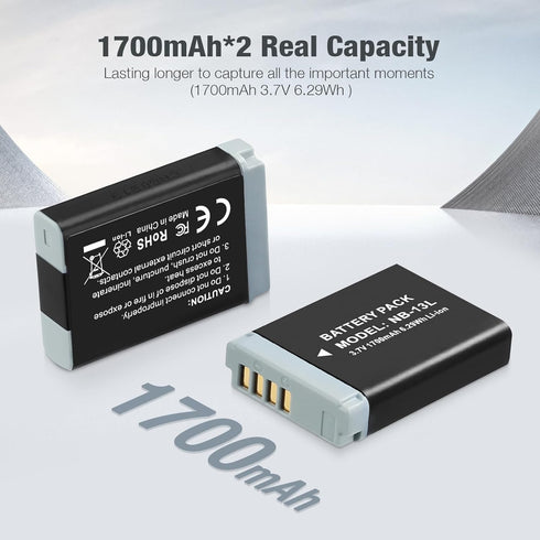 NB-13L Battery 2 Pack Replacement Li-ion Batteries and USB Dual Charger for PowerShot G1X G5X G7X Mark II III
