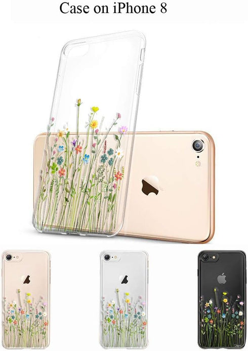 Unov Case for iPhone SE (2022), iPhone SE (2020), iPhone 8, iPhone 7, Clear with Embossed Floral Pattern, TPU Soft
