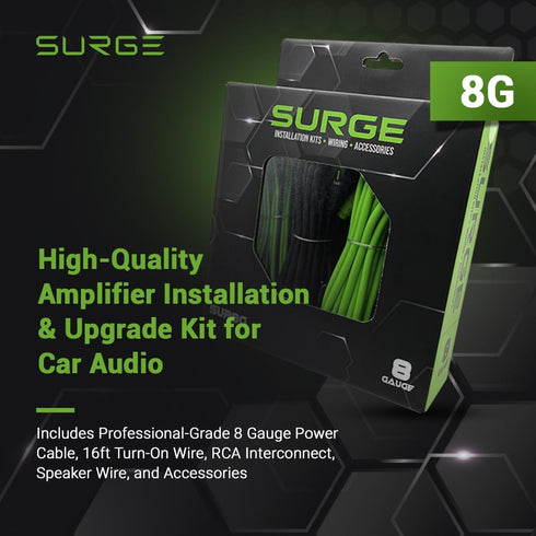 SURGE Amplifier Installation and Upgrade Kit for Car Audio - Includes Professional-Grade 8 Gauge Power Cable, 16ft Turn-On Wire, RCA Interconnect, Speaker Wire, and Accessories by SURGE