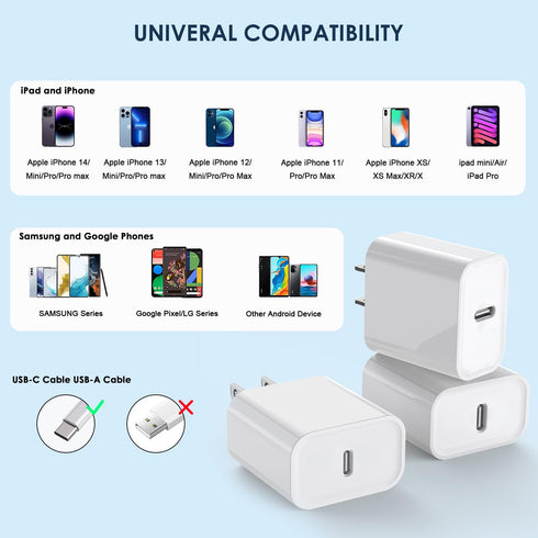 iPhone 15 Fast Charger Block, ?3Pack?20W USB C Wall Charger Super Fast Charging Block for iPhone 15 Pro Max/14/13/12