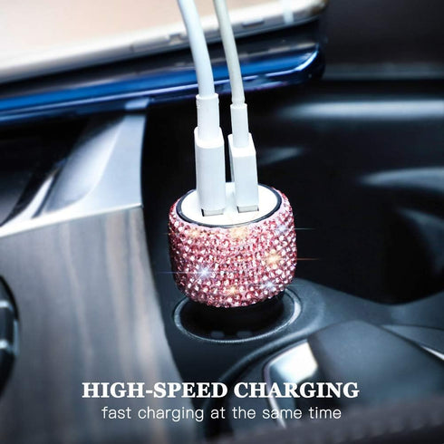 SAVORI Dual USB Car Charger, Bling Bling Rhinestones Crystal Car Adapter for Fast Charging iPhone, iPad, Samsung