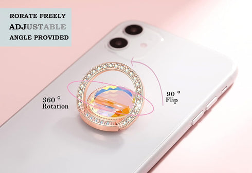 Glitter Bling Bling Phone Ring Holder, Sparkle Grip with Flat Diamond, Rhinestone Cell Finger Ring for Phones (Rose