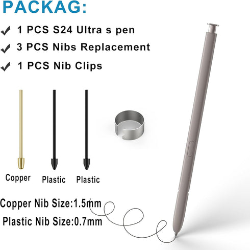 Galaxy S24 Ultra Stylus Replacement for Samsung Galaxy S24 Ultra 5G S Pen, without Bluetooth + Tweezer + Metal Nibs