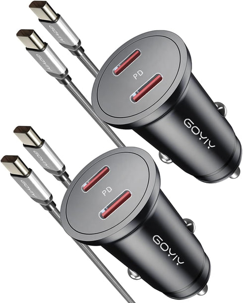 USB C Car Charger with 60W Braided USB C Cable 3ft, 2-pack, Mini 60W USB C Fast Charging Cigarette Lighter, Dual PD3.0